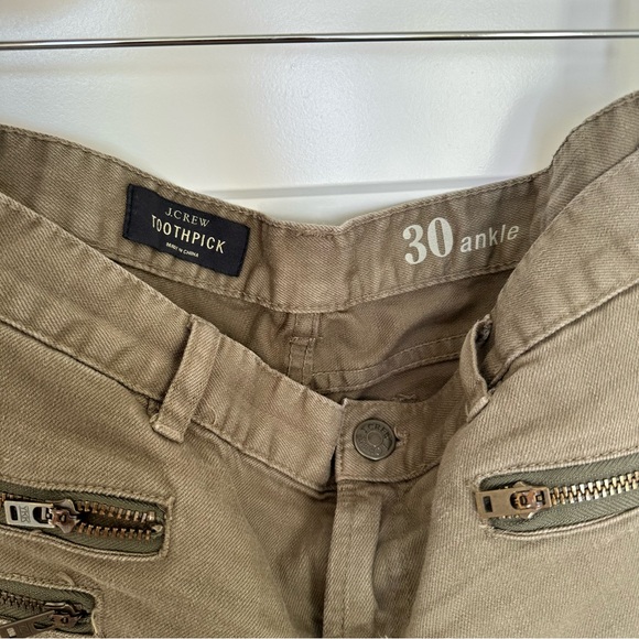 J.CREW Toothpick Skinny Ankle Jeans Olive Green Zipper Pockets - Picture 4 of 6